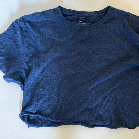 Custom cropped Gap french navy blue t shirt minimalist basic top - Picture 6 of 8